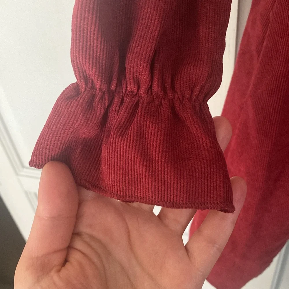Burgundy Toddler corduroy embroidered floral Dress
